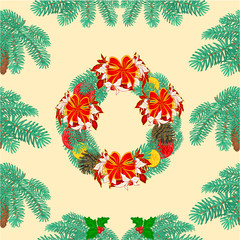 Seamless texture christmas wreath vector