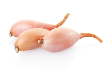Shallots group on white, clipping path