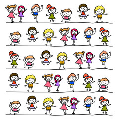 hand drawing abstract cartoon happy kids
