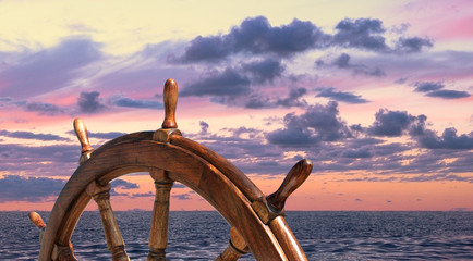 Steering wheel of old sailing vessel