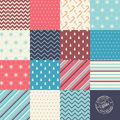 Christmas and New Year vector seamless patterns