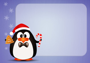Penguin with candy cane background