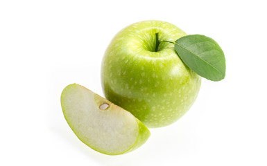 Green apple on white background.