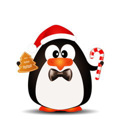 Funny penguin with candy cane