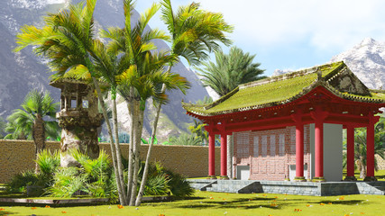 Obraz premium Buddhist shrine in the mountains