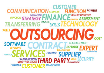 Outsourcing concept in word tag cloud on white background