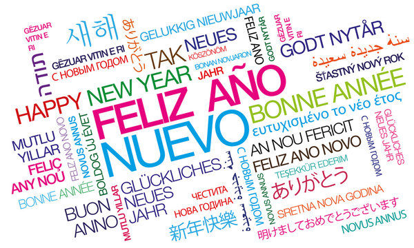 Feliz Año Nuevo nube de texto palabras colorida animación