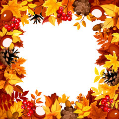 Frame with autumn colorful leaves. Vector illustration.