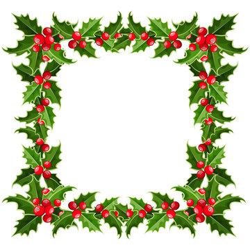 Christmas frame with holly. Vector illustration.