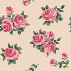 vector seamless background with pink roses in retro style