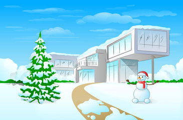 Obraz na płótnie Canvas christmas holiday modern house winter snow