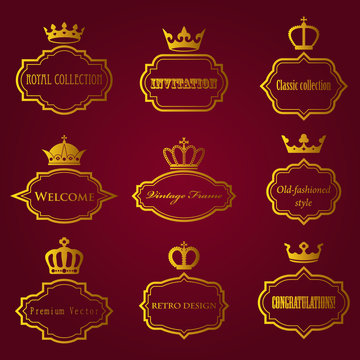 vector collection of retro frames with crowns