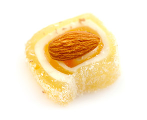 Tasty Turkish delight with almond isolated on white background