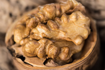 Half walnut kernels closeup