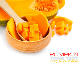 Cut orange Pumpkin on white background
