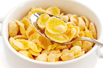 Cornflakes in a white bowl