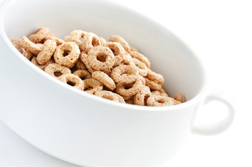 Chocolate cereal rings in bowl