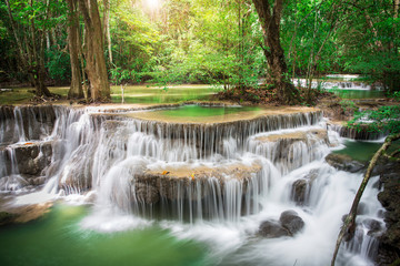 Fototapeta na wymiar Thailand waterfall in Kanchanaburi (Huay Mae Kamin)