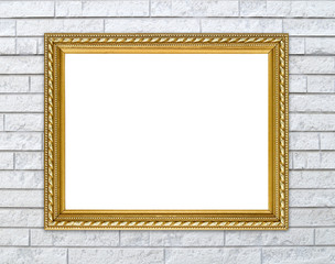 golden frame on brick stone wall background