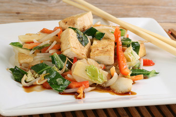 vegetarian tofu and fried mixed vegetables