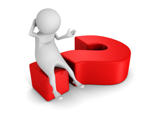white 3d man sitting on big red question mark