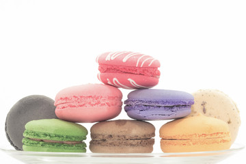 colorful macarons isolated on white background