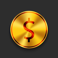 vector modern gold dollar on dark background.