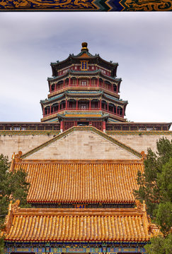 Longevity Hill Tower Orange Roofs Summer Palace Beijing