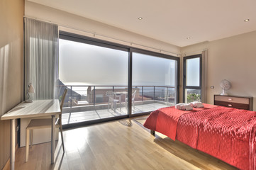 bedroom in the modern villa with sea view