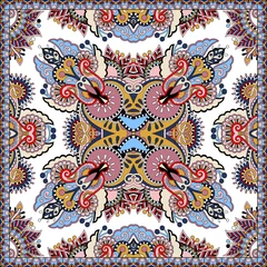 Tuinposter Traditional ornamental floral paisley bandanna. Square ornament © Kara-Kotsya