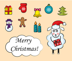 Cartoon set of bright christmas icons for 2015