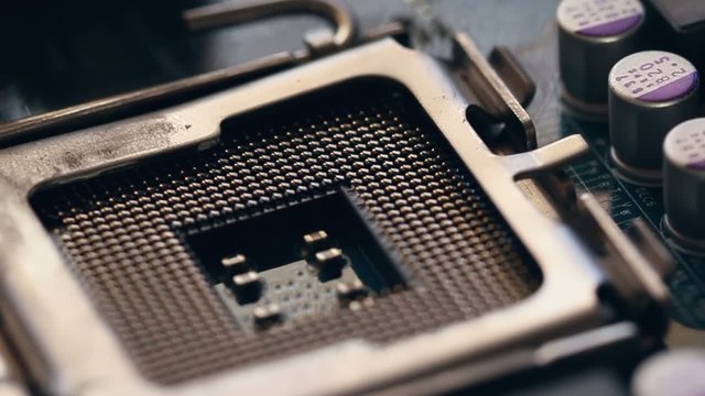 Close up footage of a CPU socket in motion