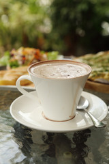 cup of hot chocolate in cafe