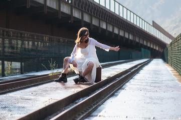 bride hitchhiking