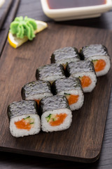 Sushi rolls with salmon and cucumber