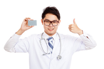 Asian male doctor show a card and thumbs up