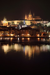 Obraz na płótnie Canvas Night Prague gothic Castle with Charles Bridge, Czech Republic