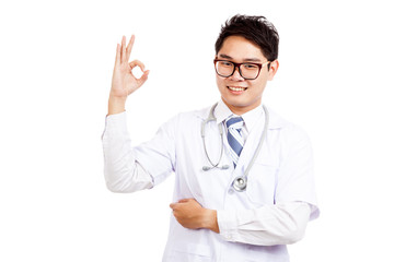 Asian male doctor show OK sign and smile