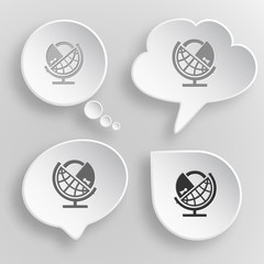 Globe and lock. White flat vector buttons on gray background.