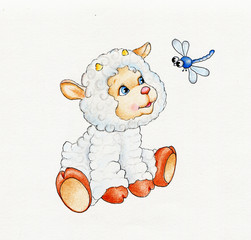 Cute lamb and dragonfly © ciumac