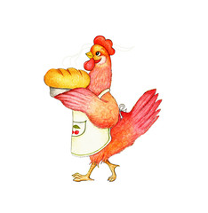 Cute red hen with bread