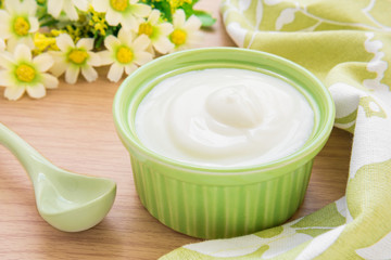 Yogurt in green bowl