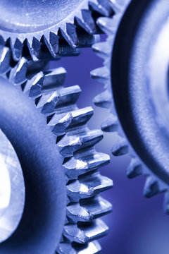 Closeup of gears, industrial mechanism 