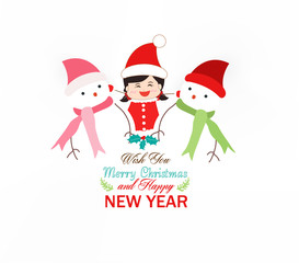 baby girl and snowman wearing scarf christmas