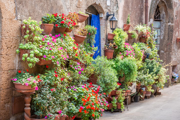 Fototapeta na wymiar Beautiful porch decorated with flowers in italy