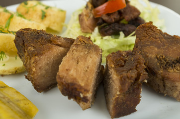fritada fried pork Ecuadorian plate