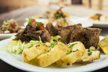 fritada fried pork Ecuadorian plate