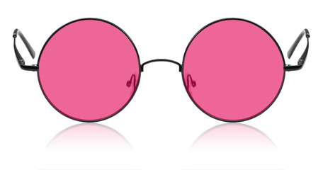 Round hippy glasses with pink lens - obrazy, fototapety, plakaty
