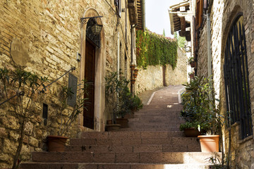 Fototapeta na wymiar Stairs in an old town from Tuscany
