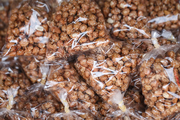 Fried bean in plastic bag package